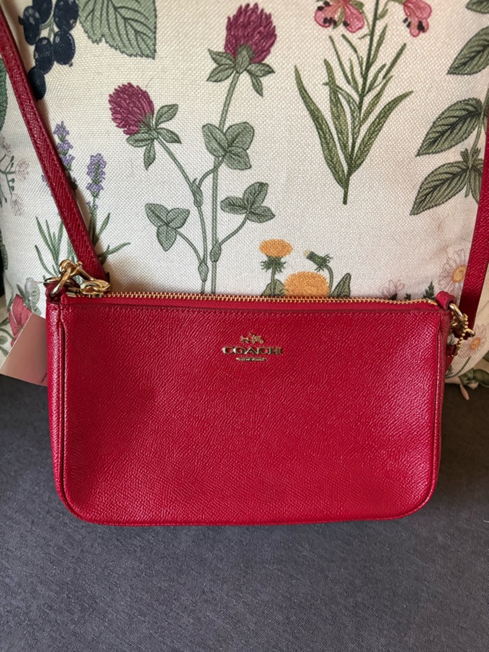 Coach Red Leather Crossbody Bag with Gold Hardware